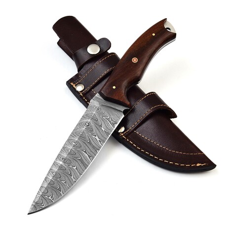 Damascus Hunting Knife // Wood Handle