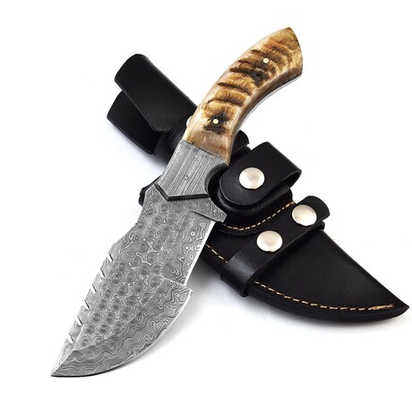 Damascus Hunting Knife // Ram Horn Handle