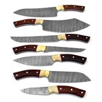 Damascus Chef Knife Set // With Wood And Bone Handle
