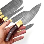 Damascus Chef Knife Set // With Wood And Bone Handle