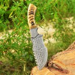 Damascus Hunting Knife // Ram Horn Handle