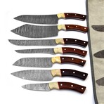 Damascus Chef Knife Set // With Wood And Bone Handle
