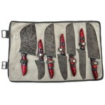 Damascus Chef Knife Set // Red Pakka Wood Handle