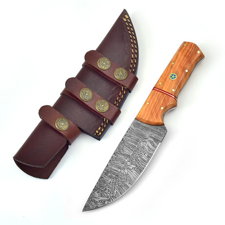 Damascus Hunting Knife // Olive Wood Handle