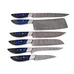 Damascus Chef Knife Set // Blue Pakka Wood Handle