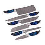 Damascus Chef Knife Set // Blue Pakka Wood Handle