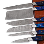 Damascus Chef Knife Set // Blue Pakka Wood Handle