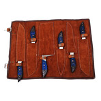 Damascus Chef Knife Set // Blue Pakka Wood Handle