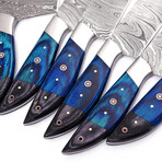 Damascus Chef Knife Set // Blue Pakka Wood Handle