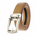 John // Leather Automatic Belt //  Silver Buckle + Tan Belt
