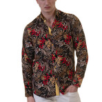 Leaves Reversible Cuff Long-Sleeve Button-Down Shirt // Black + Red + Yellow + Multicolor (S)