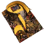 Leaves Reversible Cuff Long-Sleeve Button-Down Shirt // Black + Red + Yellow + Multicolor (3XL)