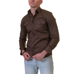 Reversible Cuff Long-Sleeve Button-Down Shirt // Brown (XL)