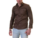 Reversible Cuff Long-Sleeve Button-Down Shirt // Brown (L)