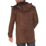 Mock Neck Plush Detail Overcoat // Light Brown + Brown (M)