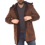 Mock Neck Plush Detail Overcoat // Light Brown + Brown (S)
