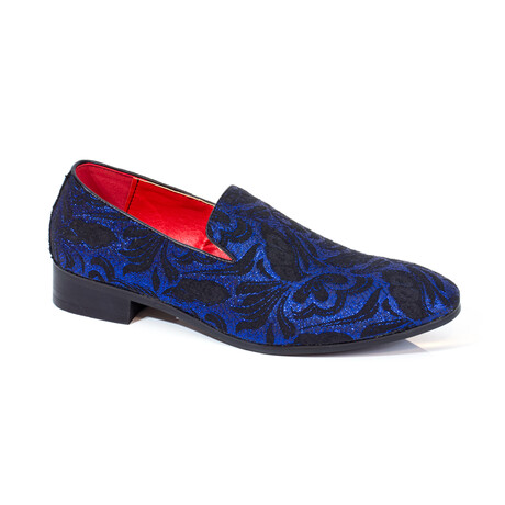 Exclusive Designer Dress Shoes // Shiny Blue + Black Floral Pattern (Euro: 41)