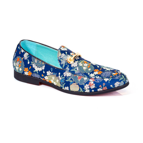 Exclusive Designer Dress Shoes // Blue + Multi Color Floral Pattern + Gold Detail (Euro: 41)
