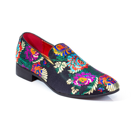 Exclusive Designer Dress Shoes // Black + Multi Color Floral Pattern (Euro: 41)