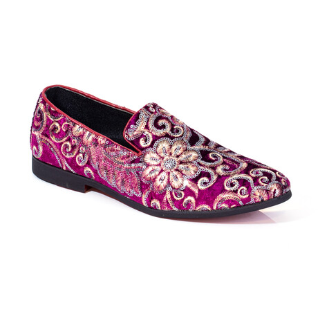 Exclusive Designer Dress Shoes // Burgundy + Floral Pattern (Euro: 41)