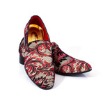 Exclusive Designer Dress Shoes // White + Red & Black Paisley (Euro: 46)