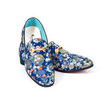 Exclusive Designer Dress Shoes // Blue + Multi Color Floral Pattern + Gold Detail (Euro: 45)