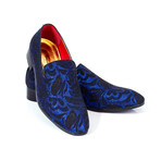 Exclusive Designer Dress Shoes // Shiny Blue + Black Floral Pattern (Euro: 41)
