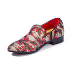 Exclusive Designer Dress Shoes // White + Red & Black Paisley (Euro: 45)