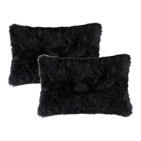 2-Pack New Zealand Sheepskin Pillow 12" X 20" (Black)