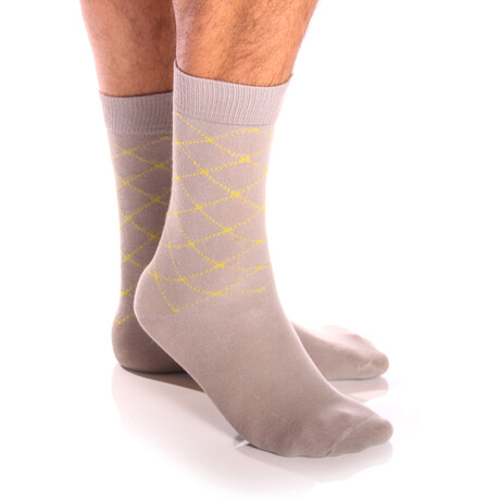 Soft Combed Cotton Socks // Grey With Green Crosses