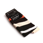 Soft Combed Cotton Socks // Dark Brown With Orange & Beige Lines