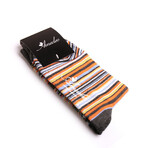 Soft Combed Cotton Socks // Grey, Orange, Yellow & Blue White Thin Lines