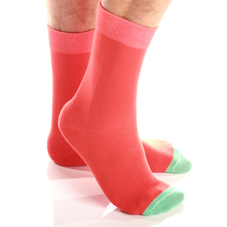 Soft Combed Cotton Socks // Solid Orange With Light Green