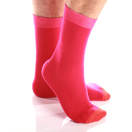 Soft Combed Cotton Socks // Solid Pink With Orange