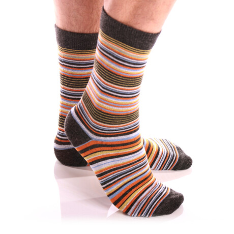 Soft Combed Cotton Socks // Grey, Orange, Yellow & Blue White Thin Lines