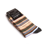 Soft Combed Cotton Socks // Grey, Orange, Yellow & Blue White Thin Lines