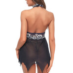 Lace Babydoll + G-String // Black + Navy Blue (XL)