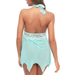 Lace Babydoll + G-String // Aqua Green + White (L)