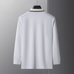 Polo Long Sleeve Shirt // Button closure // White + Black Line Collar (2XL)