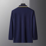 Polo Long Sleeve Shirt // Button closure // Blue Navy + Yellow (XS)