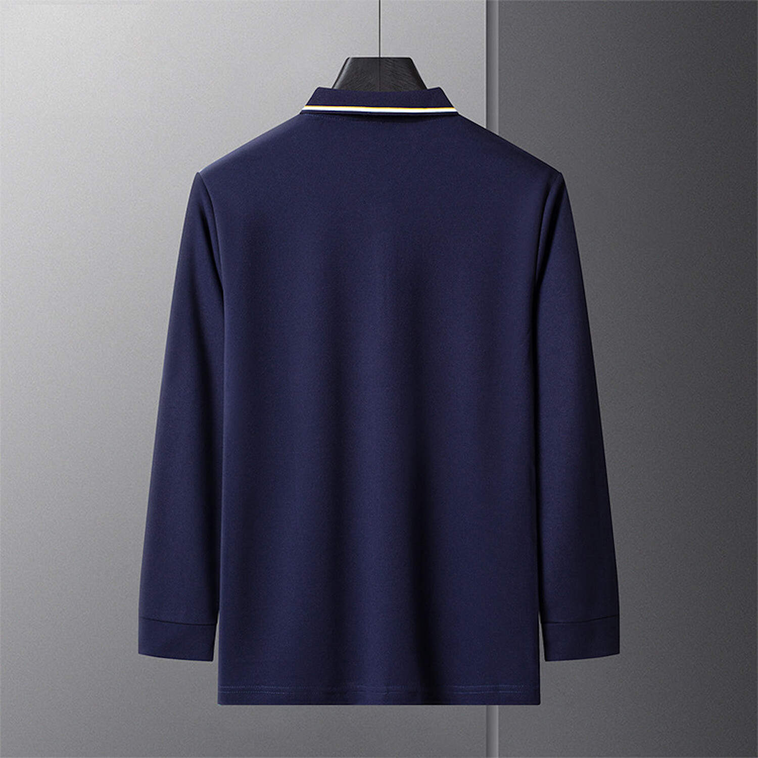 Polo Long Sleeve Shirt // Button closure // Blue Navy + White Line ...