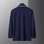 Polo Long Sleeve Shirt // Button closure // Blue Navy + White Line Collar (M)