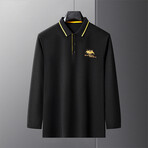 Polo Long Sleeve Shirt // Button closure // Black + Yellow (L)