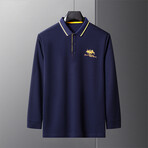 Polo Long Sleeve Shirt // Button closure // Blue Navy + Yellow (3XL)