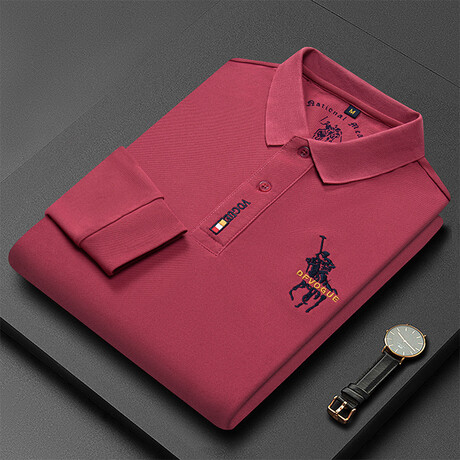 Polo Long Sleeve Shirt // Button closure // Magenta (XS)