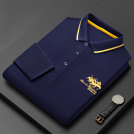 Polo Long Sleeve Shirt // Button closure // Blue Navy + Yellow (3XL)