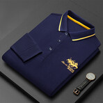 Polo Long Sleeve Shirt // Button closure // Blue Navy + Yellow (XS)