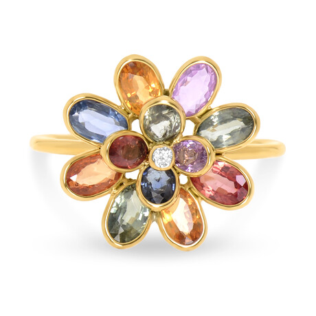 SuperOro // 18K Yellow Gold Multi-Sapphire + Diamond Gemstone Ring // Ring Size: 7.25 // New