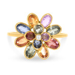 SuperOro // 18K Yellow Gold Multi-Sapphire + Diamond Gemstone Ring // Ring Size: 7.25 // New
