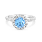 SuperOro // 14K White Gold Blue Topaz + Diamond Gemstone Ring // Ring Size: 7 // New